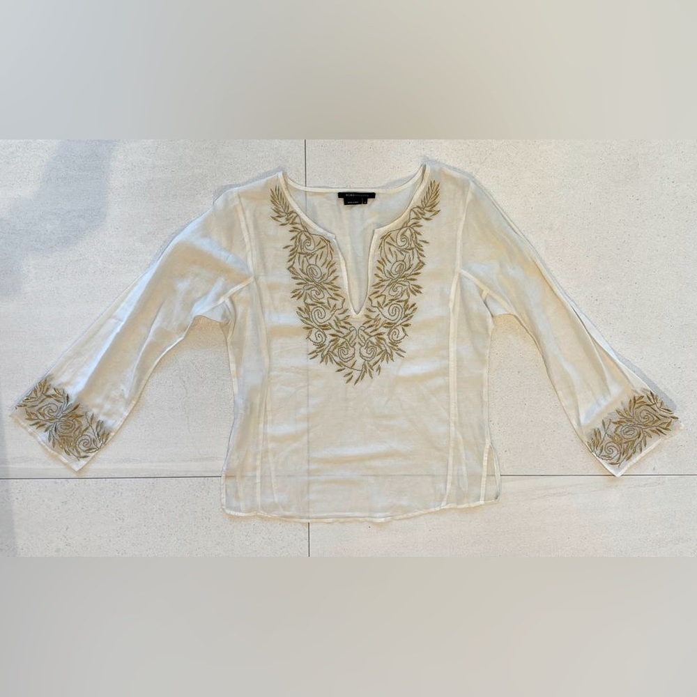 Bcbgmaxazria White With Gold Details Shirt Size S